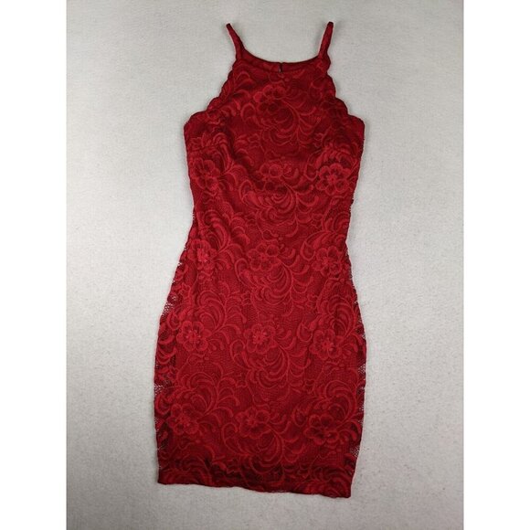By By Women's Dress Size 1 Red Lace Sheath Cocktail Par - Picture 1 of 10
